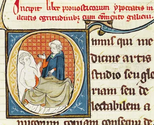 Ms 1003 fol.79 A Doctor Diagnosing a Patient, fra Oeuvres de Galien af Claudius Galenus (c.130-c.201)