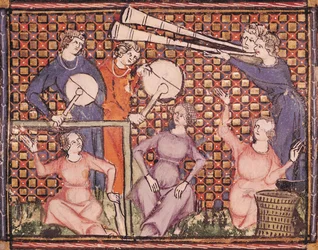 Ms 1044 fol.103v Musicians, fra Ovide Moralise skrevet af Chretien Legouais