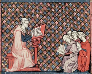 Ms 1044 fol.73v En filosofilektion, fra Ovide Moralise skrevet af Chretien Legouis