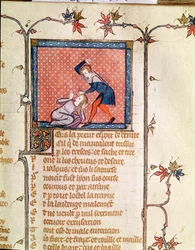 Ms 1126 f.66r Jalousiens vold, fra Roman de la Rose c.1487-95)