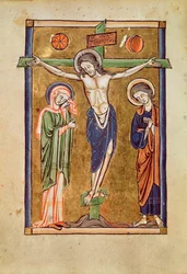 Frk. 1273 fol.14v Korsfæstelsen, illustration fra en psalter