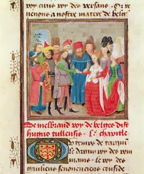 Ms 149 t.1 fol.95 Ægteskabsscene, fra Histoire des Nobles Princes de Hainaut, af Jacques de Guise