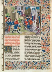 Ms 149 t.3 f.235 Opbygning af fundamentet til de mindreåriges kloster i Valenciennes, fra Histoire des Nobles Princes de Hainaut, af Jacques de Guise