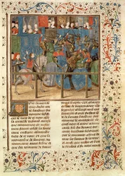 Ms 149 t.3 fol.82 En turneringsscene, fra Histoire des Nobles Princes de Hainaut, af Jacques de Guise