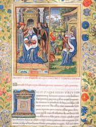 Fru 1581 f. 154 Illustration fra bog VIII (Fra Davids død til Akabs død), kapitel 1 i jødernes oldsager (Antiquitates Judaicae) af Flavius Josephus - Hvordan Salomon, da han
