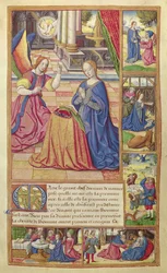 Ms 17 fol.2 The Annunciation and the Childhood of Christ, fra Vie des Femmes Celebres, ca. 1505