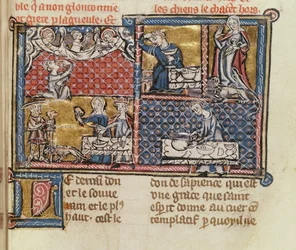 Ms 1895 fol.149 Side fra en bog mod franske laster og dyder