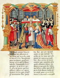 Ms 18 f.185v Ægteskab mellem Maria af Bourgogne og Maximilian I, kejser af Østrig, fra Philippe af Commines