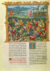 Ms 18 f.73v Kong Edward III fører krig i slaget ved Crecy i 1346, fra Philippe of Commines