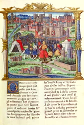 Ms 18 fol.19r Greven af Charolais og hans hærs ankomst til belejringen af Paris, fra Memoires de Philippe de Comminnes, 1489-98