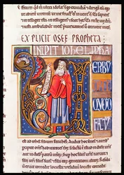 Ms 1 fol.193v Historikert initial U, der forestiller Joel, fra Souvigny-bibelen