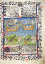 Ms. 2028, fol. 2 Den franske nations trojanske oprindelse, fra Grandes Chroniques de France