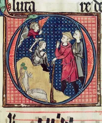 Ms 240 fol.16 Bebudelse til hyrderne, fra en antifonal, 1257