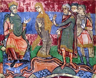 Ms 250 f.24r St. Radegund (518-87) førte før Clothar I (497-561) fra St. Radegunds liv