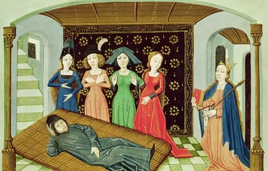 Ms 3045 f.3 Boethius, Philosophy and the Muses, fra The Consolation of Philosophy