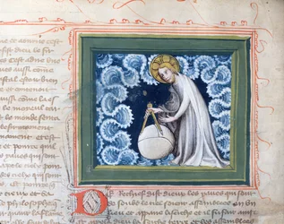Ms 313 Gud skaber verden, miniature fra Bible des Grands Augustins, 1494