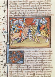 Ms 3479 t.1 fol.539 Når hestene støder sammen, fra Livre de Messire Lancelot du Lac