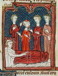 Ms 372 fol.165v En mand i sin sygeseng, fra Decrets de Gratien