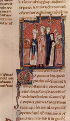 Ms 372 fol.59v En nonne, der aflægger sine løfter og en messe udført af en biskop, fra Decrets de Gratien (se 181276 for detaljer)