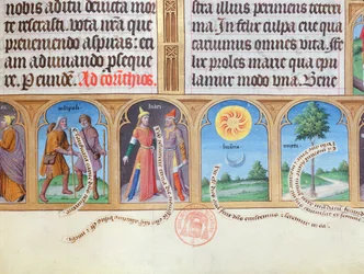Ms 412 Book of Hours med illustrationer af pilgrimme, jøder. sol, måne og myrte