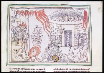 Ms 422 Fol.95r The Celestial Fire Destroying the Army of Satan, scene fra Apocalypse