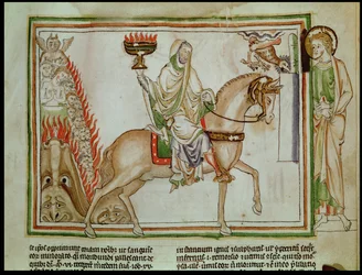Ms 422 fol.22r Åbningen af det fjerde segl: Døden rider på den blege hest