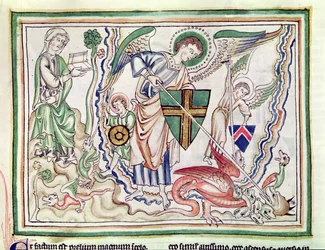 Ms 422 fol.47v St. Michael dræber dragen, fra en apokalypse