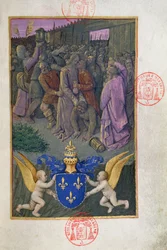 Fru 473 Judas kysser Kristus, miniature fra Charles af Frankrigs timer, ca. 1466-69