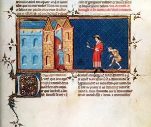 Ms 5080 fol.373r To spedalske tigger, fra Le Miroir Historial, af Vincent de Beauvais