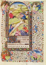 Ms 547 fol.21 Kristus bliver naglet til korset, fra en timebog brugt af en kvinde fra Poitiers