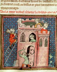 Ms 59 fol.17r Konstruktionen af Babelstårnet, fra Bible Historiale af Guiart des Moulins