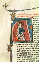 Ms 682 fol.17v Historikert initial A, der viser en siddende konge, der holder et tveægget sværd