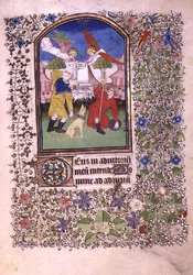 Ms 69 f.52r To engle, der viser sig for hyrderne, fra Besancons timebog (vellum)