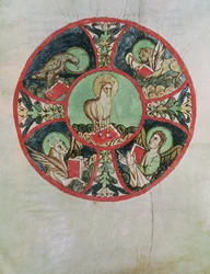 Frk. 69 fol.138v Guds Lam omgivet af evangelisternes symboler