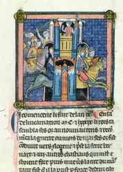 Ms 702 fol.295 The Take of Le Mans af Philippe-Auguste (1165-1223) i 1189