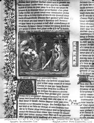 Ms Fr 118 fol.219v Hvordan Lancelot kyssede Guinevere for første gang, fra Livre de Messire Lancelot du Lac