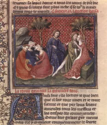 Fru Fr 118 fol. 219v side fra The quest for the Holy Grail and Arthurs death, en del af manuskriptet Lancelot of the lake