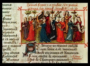 Ms Fr 12476 Fol.109v De ni muser fra Le Champion des Dames af Martin le Franc (1410-61) 1451