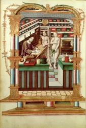 Fr 1537 Kristus apotekeren med Adam og Eva, fra Chants royaux sur la Conception Couronnee du Puy de Rouen