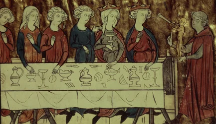 Fru Fr. 1633 f.4 Fødselsdagsfesten for Nubien, konge af Armenien, fra Le Conte de Meliacin af Girardin dAmiens