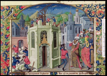 Fr 2629 fol.17 Sultan Omar påbegynder genopbygningen af Jerusalems tempel fra Histoire de la conquete de Jerusalem af Vilhelm af Tyrus (ca. 1130-85) ca. 1470
