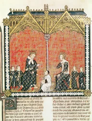 Fr 437 fol.1 kong Charles V (1338-80) og Jeanne de Bourbon (1338-77) med deres børn, fra Rational des divins-kontorerne af Guillaume Durand (1230-96) 1374