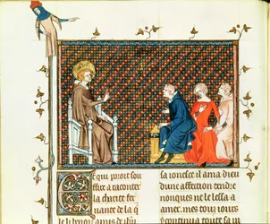 Fru Fr. 5716 fol.44 St. Louis underviser sine børn, fra Life and Miracles of St. Louis, ca. 1330-40