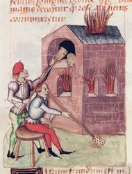 Ms Lat 993 L.9.28 f.138r glasblæsere, fra Tractatus de Herbis af Dioscorides