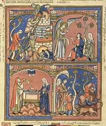 Ms M 638 fol.14r Abimelech og Samson, fra Morgan Picture Bible, c.1244-54