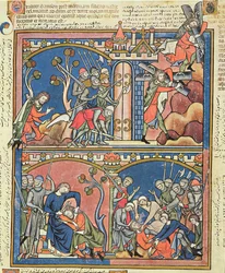 Ms M 638 fol.15r Samson og Delilah, fra Morgan Picture Bible, c.1244-54