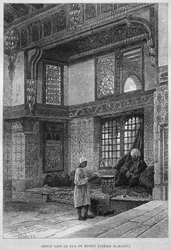 Muftihus, Qaa, fra LEgypte af Georg Moritz Ebers (1837-98), 1881 (bw gravering)