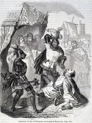 Mordet på hertugen af Burgund, Jean sans Peur, på broen i Montereau i 1419 - i “Histoire de France” af L.-P. Anquetil