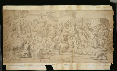 Mytologisk scene med satyrer (pen, blæk og lavering på papir)