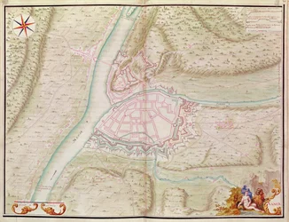 Namur og omegn, fra Atlas de Louis XIV. Plans des Places etrangeres, 1665 (pen, blæk og vask)